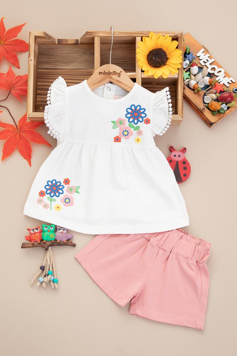 Kız Bebek Papatya Baskılı Şortlu Takım - 25547 (9-24 Ay)