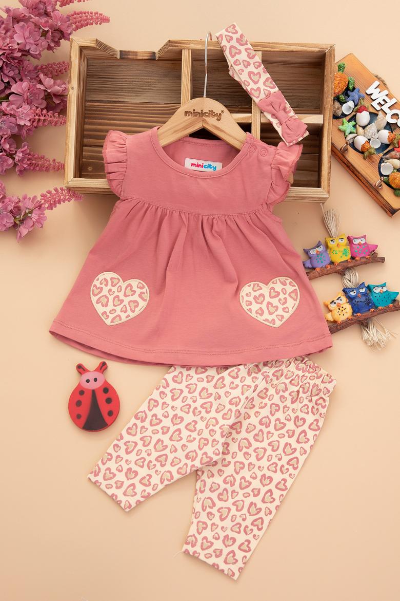 Kız Bebek Kalp Nakışlı Şortlu Takım - 25401 (9-24 Ay)
