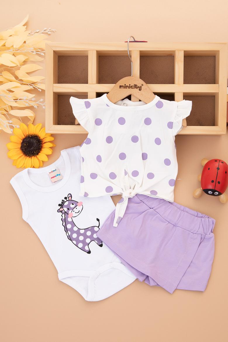 Kız Bebek Puan Baskılı Badili Şortlu Takım - 25535 (3-12 Yaş)