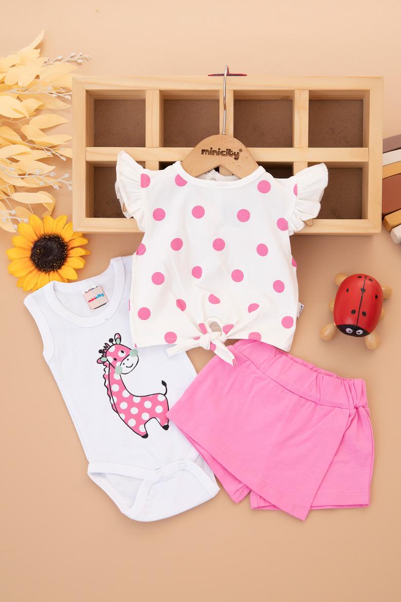 Kız Bebek Puan Baskılı Badili Şortlu Takım - 25535 (3-12 Yaş)