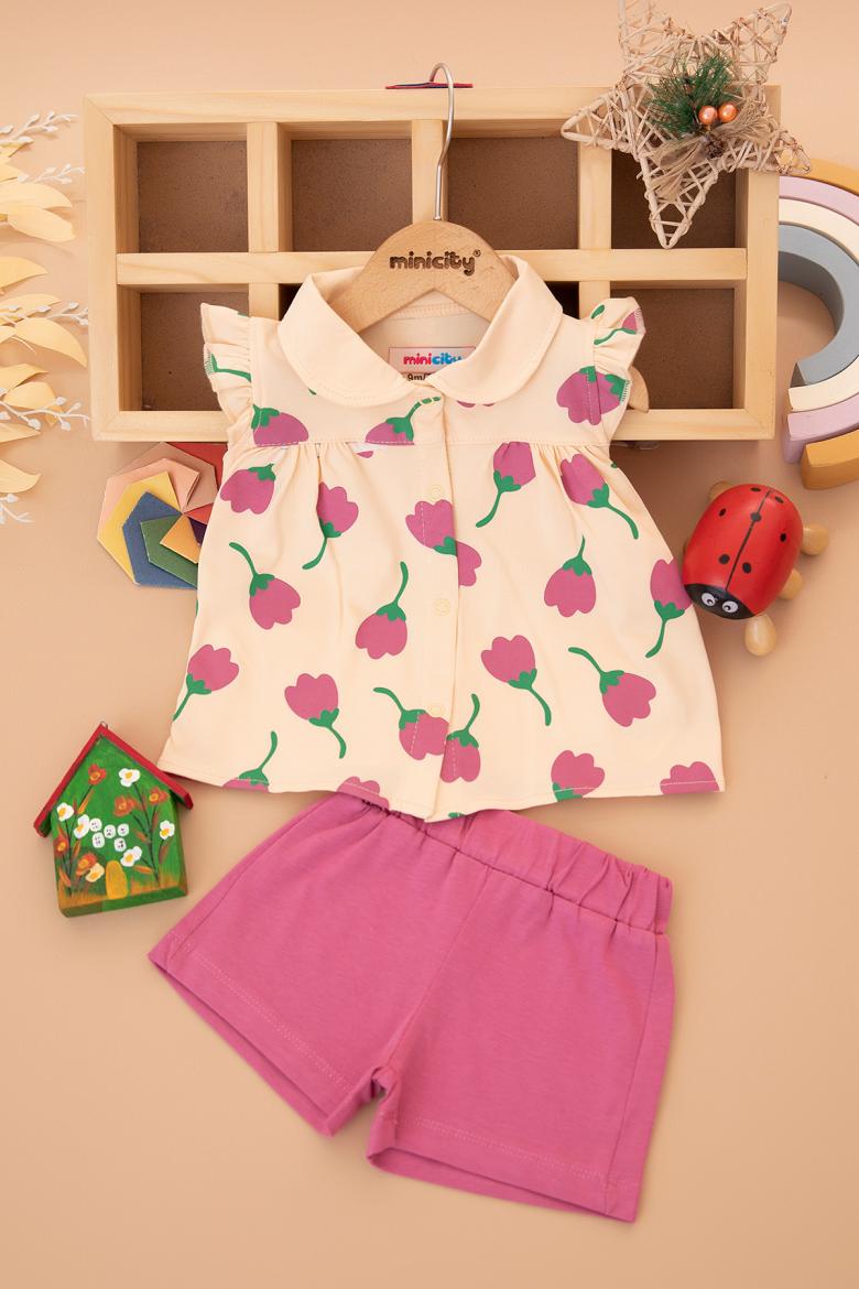 Kız Bebek Lale Baskılı Şortlu Takım - 25312 (9-24 Ay)