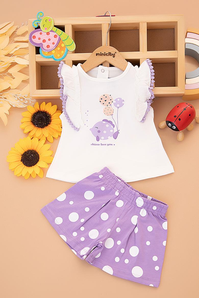 Kız Bebek Balon Baskılı Şortlu Takım -25586 (9-24 Ay)