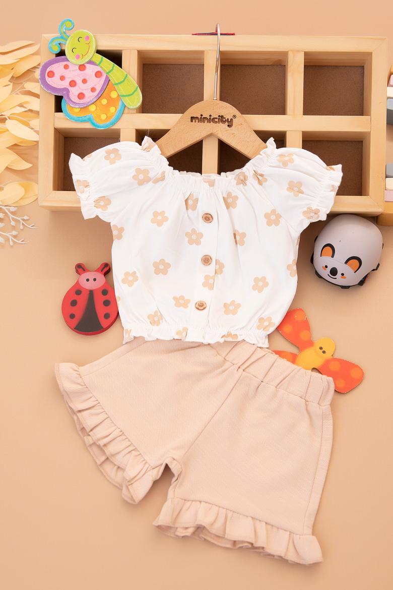 Kız Bebek Papatya Baskılı Şortlu Takım - 25496 (9-24 Ay)