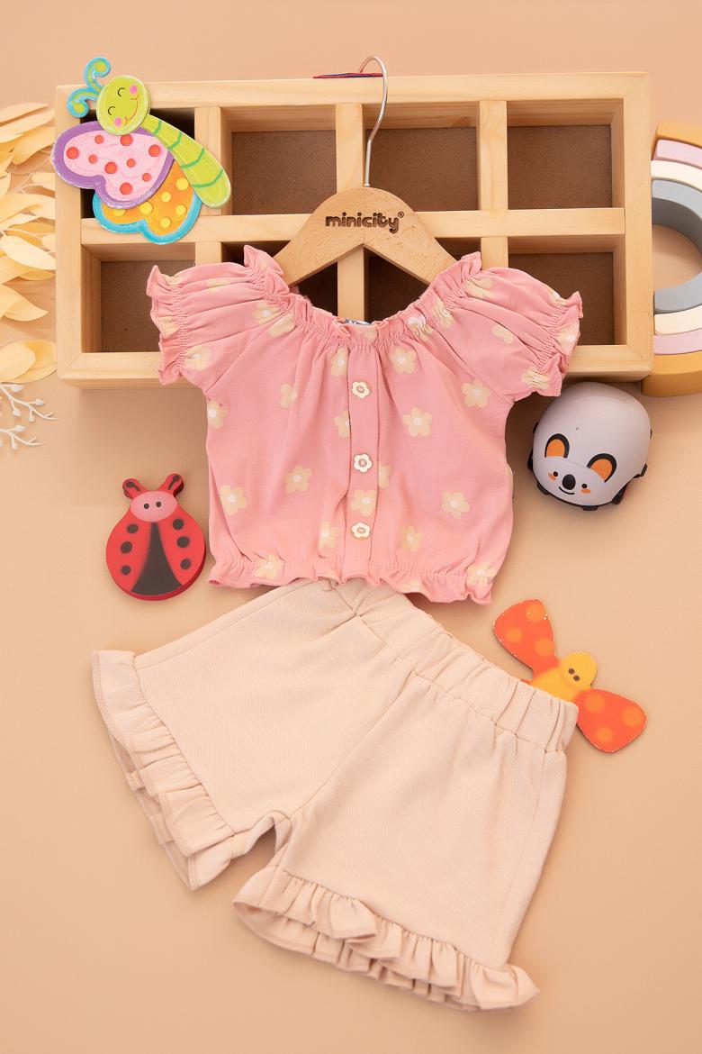 Kız Bebek Papatya Baskılı Şortlu Takım - 25496 (9-24 Ay)