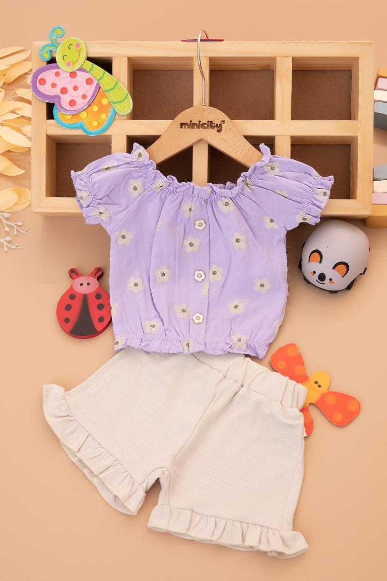 Kız Bebek Papatya Baskılı Şortlu Takım - 25496 (9-24 Ay)