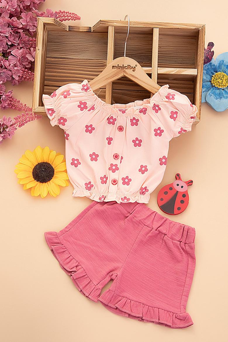 Kız Bebek Papatya Baskılı Şortlu Takım - 25496 (9-24 Ay)