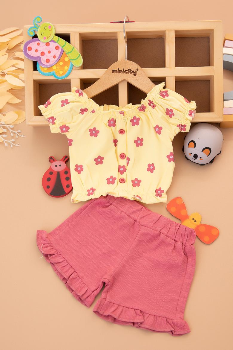 Kız Bebek Papatya Baskılı Şortlu Takım - 25496 (9-24 Ay)