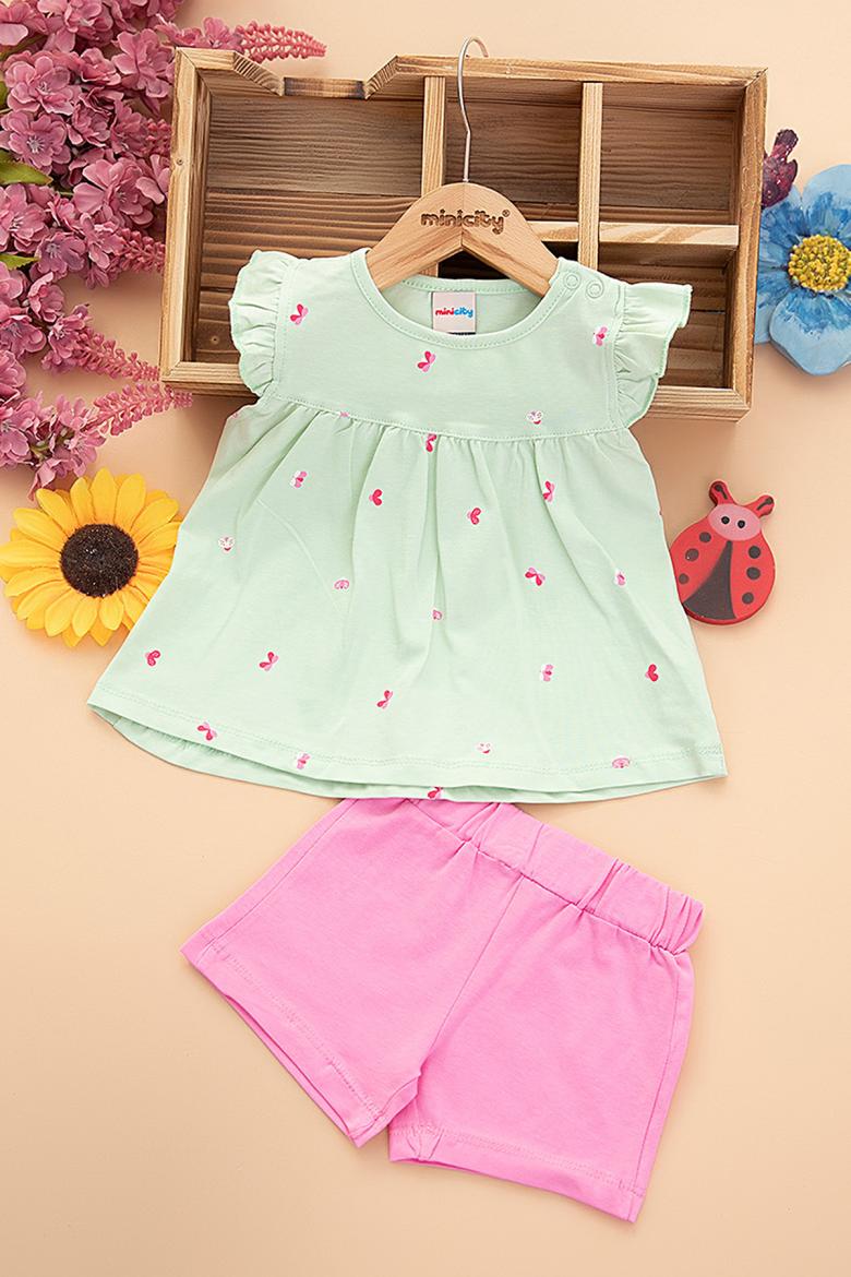 Kız Bebek Kelebek Baskılı Şortlu Takım - 25439 (9-24 Ay)