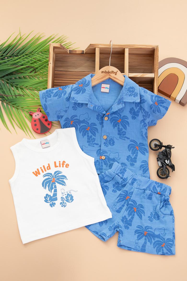 Erkek Bebek Safari Baskılı Şortlu Takım - 25220 (9-24 Ay)