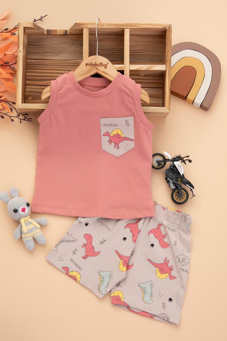 Erkek Bebek Dinazor Baskılı Şortlu Takım - 25366 (9-24 Ay)