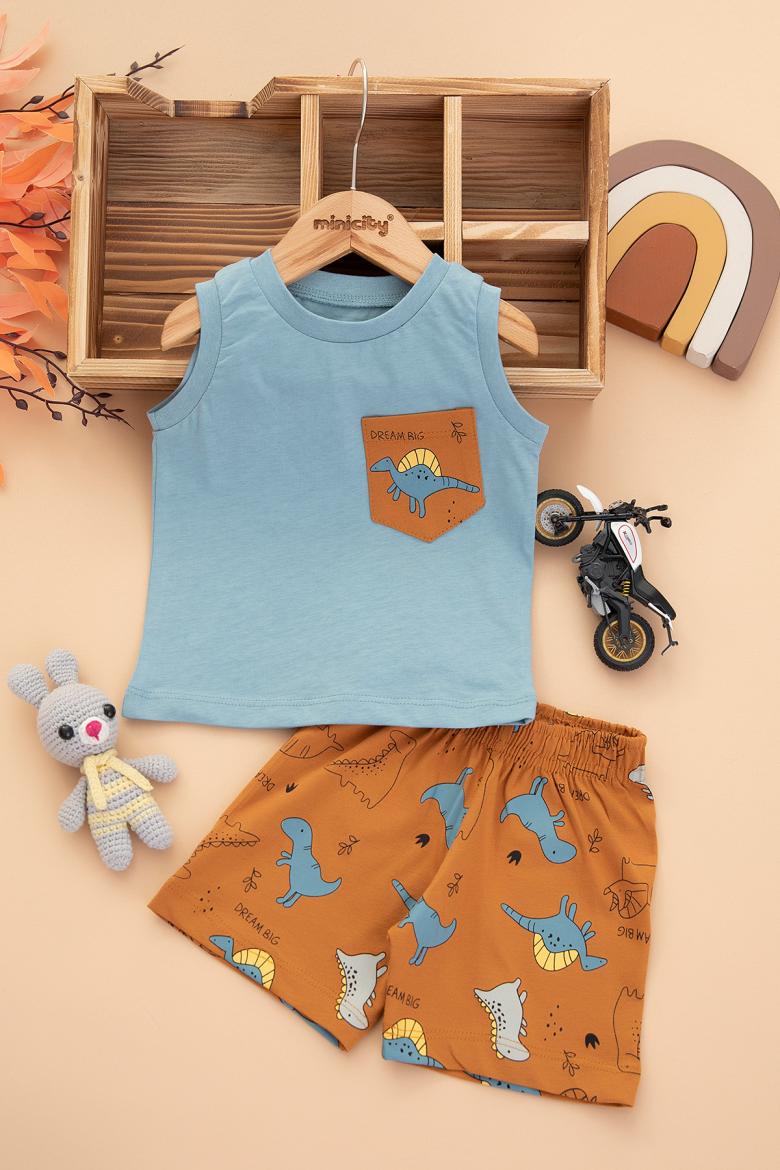 Erkek Bebek Dinazor Baskılı Şortlu Takım - 25366 (9-24 Ay)