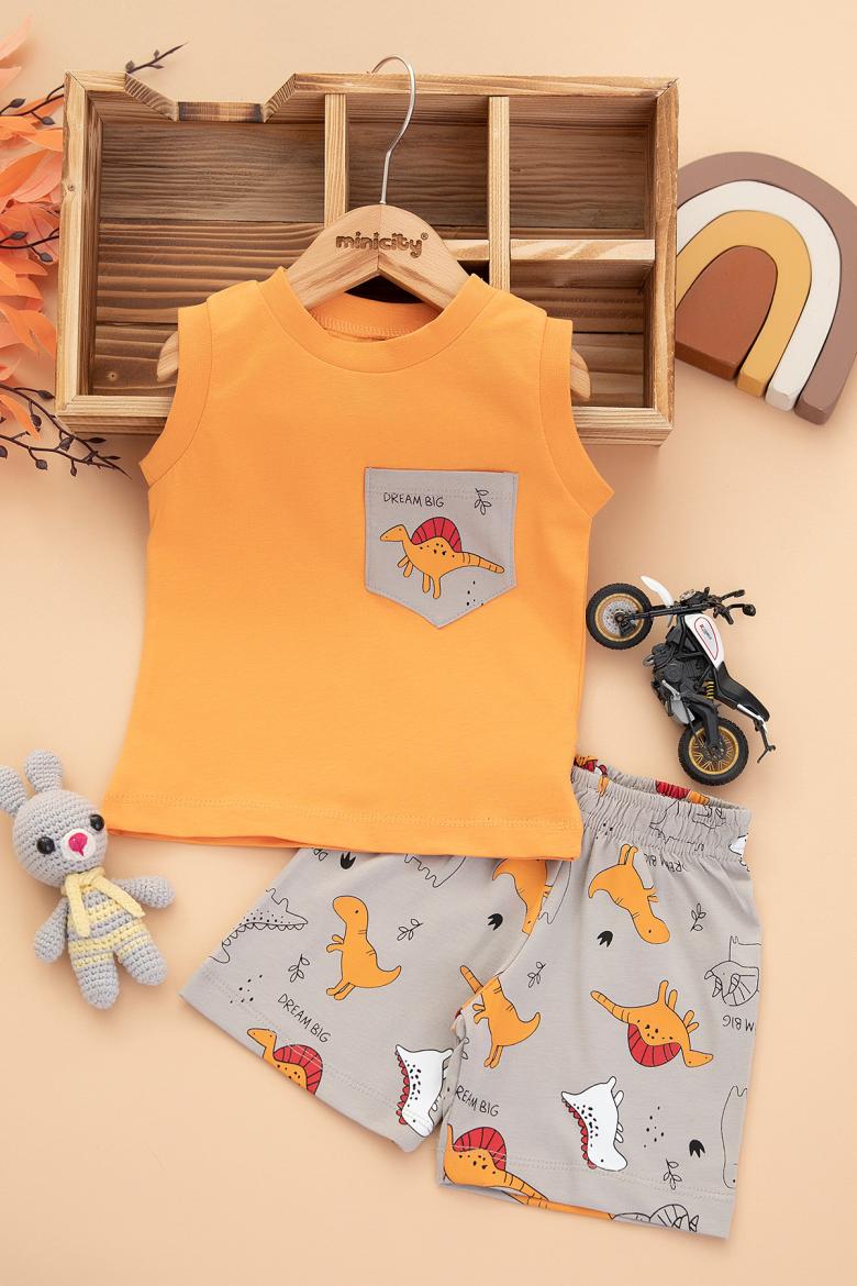 Erkek Bebek Dinazor Baskılı Şortlu Takım - 25366 (9-24 Ay)