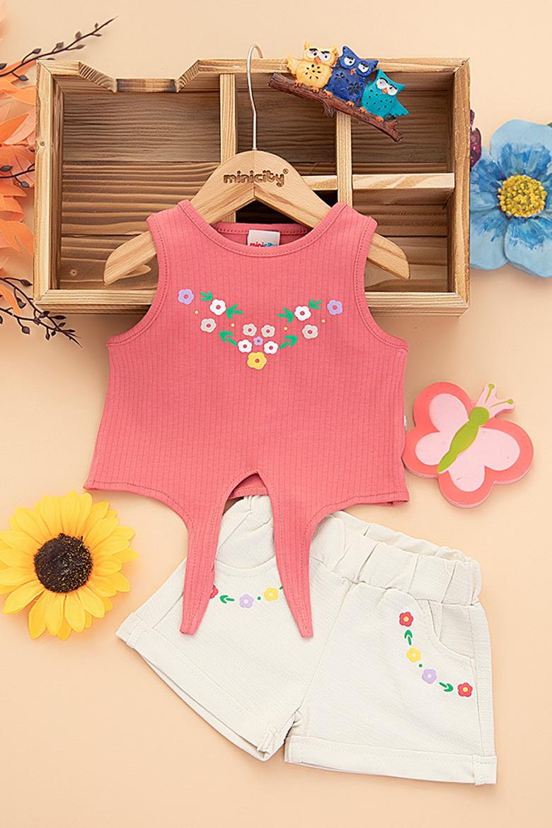 Kız Bebek Önü Bağlamalı Şortlu Takım - 25537 (9-24 Ay)