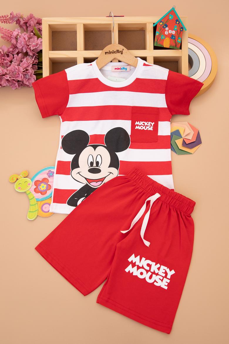 Erkek Çocuk Mickey Mouse Cepli Şortlu Takım (3-10 Yaş)