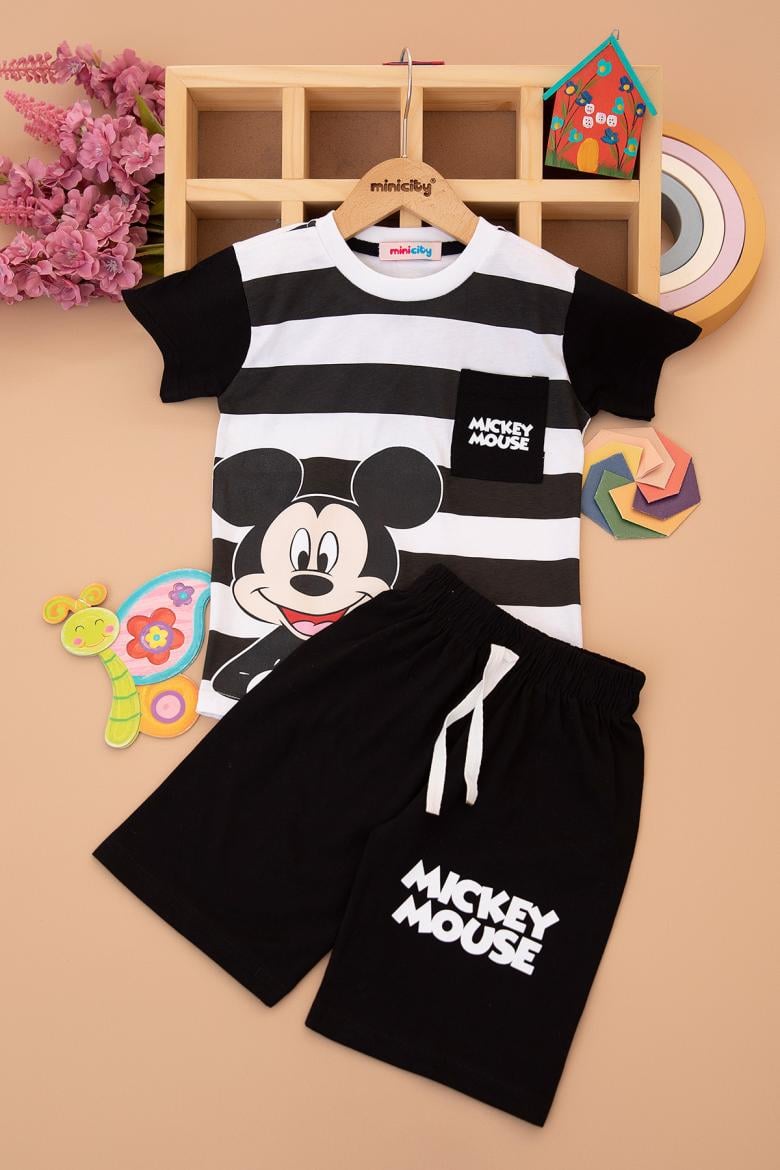 Erkek Çocuk Mickey Mouse Cepli Şortlu Takım (3-10 Yaş)