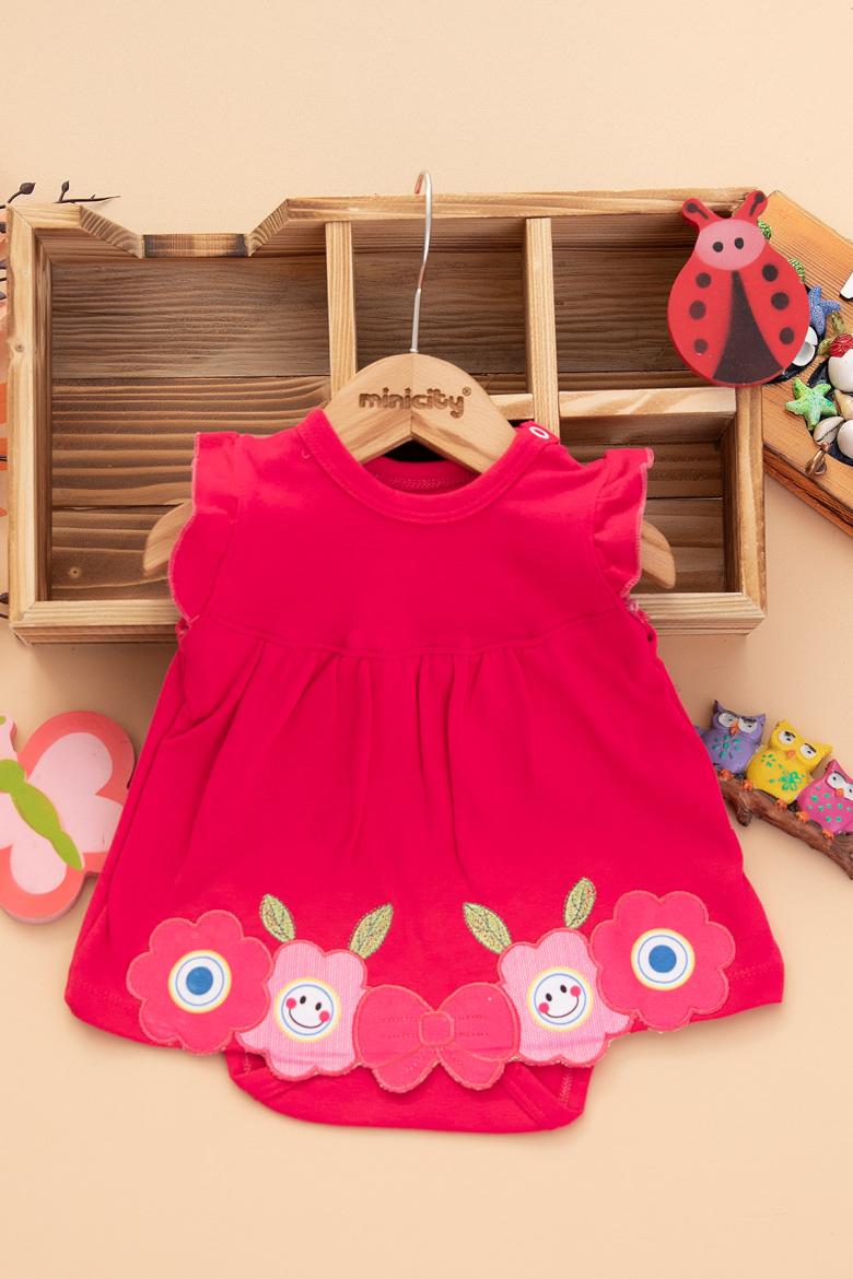 Kız Bebek Çiçek Nakışlı Askılı Badili Elbise - 3265 (1-9 Ay)