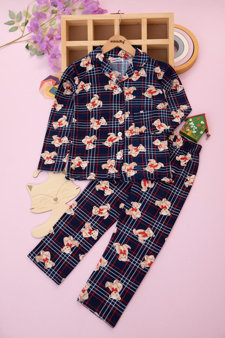Çocuk Baskılı Düğmeli Pijama Takımı - 9420 (3-7 Yaş)