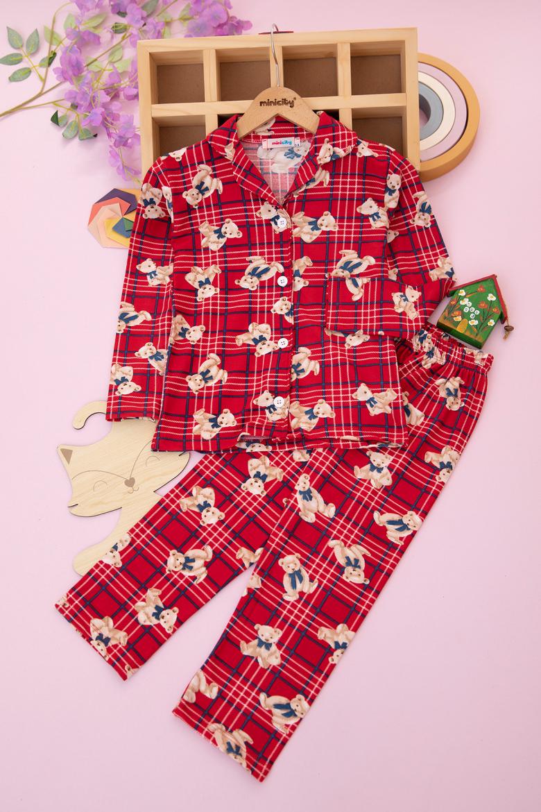 Çocuk Baskılı Düğmeli Pijama Takımı - 9420 (3-7 Yaş)