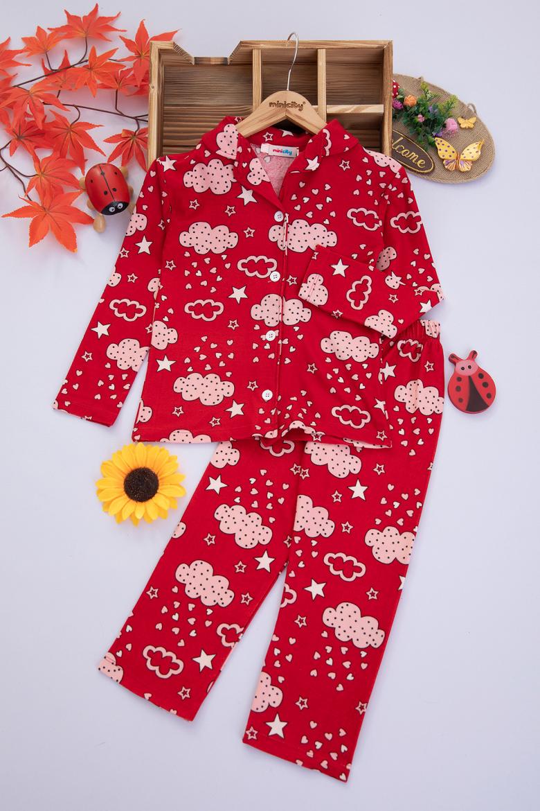 Çocuk Baskılı Düğmeli Pijama Takımı - 9421 (7-11 Yaş)