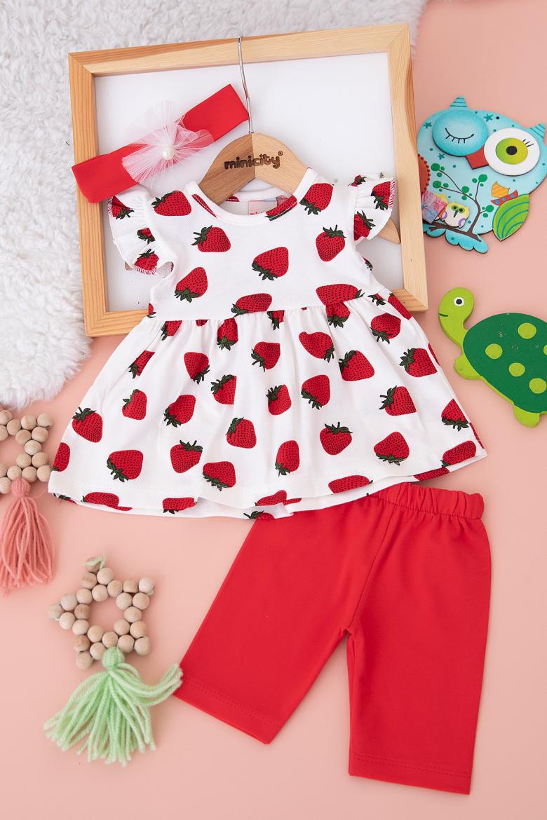 Kız Bebek Meyve Baskılı Fırfırlı Kısa Taytlı Takım - 0010 (6-24 Ay)