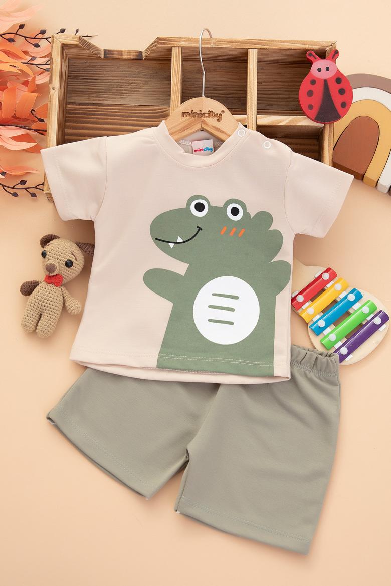 Erkek Bebek Dinazor Baskılı Şortlu Takım - 9789 (9-24 Ay)