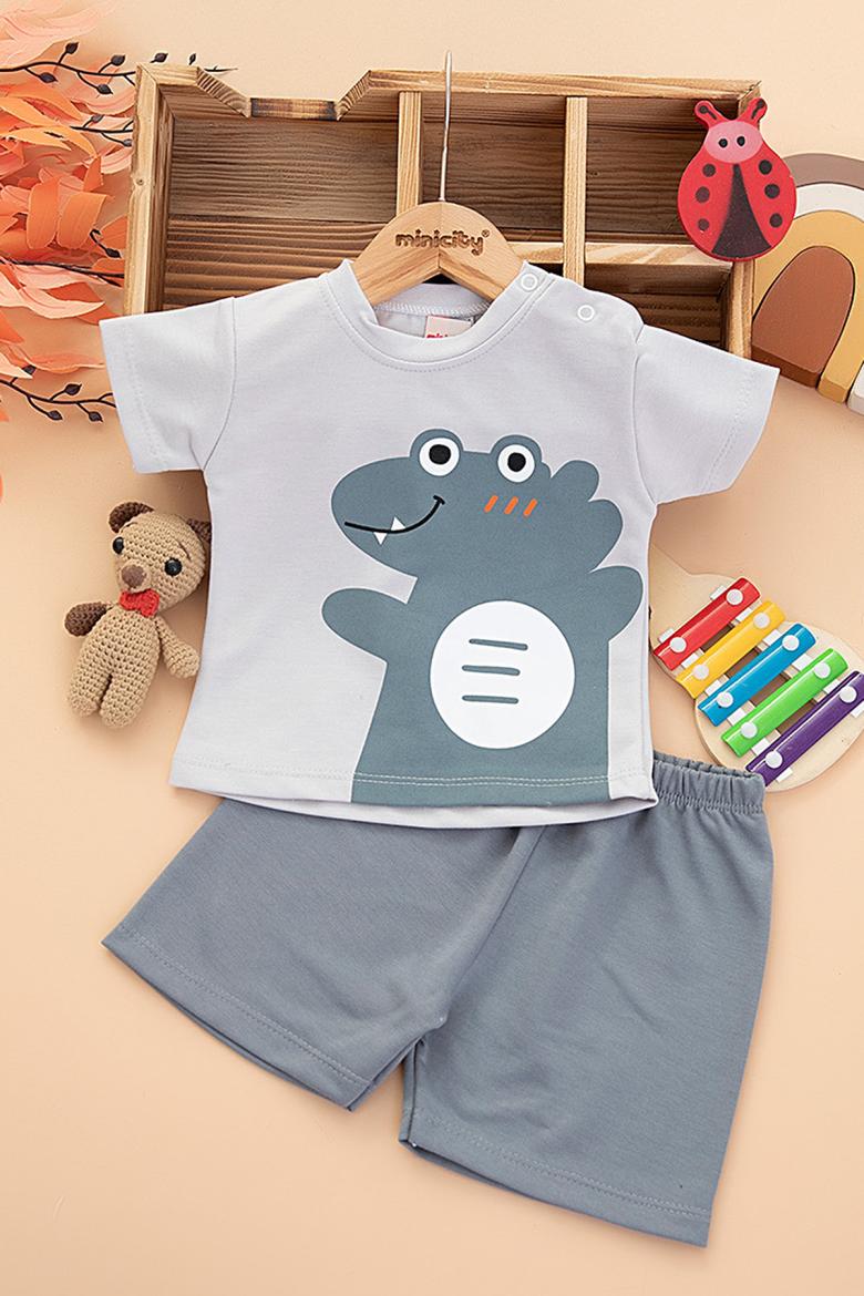Erkek Bebek Dinazor Baskılı Şortlu Takım - 9789 (9-24 Ay)