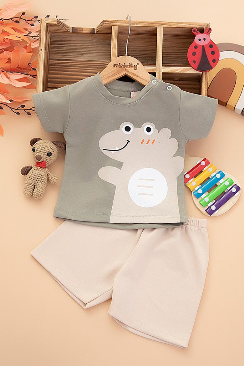 Erkek Bebek Dinazor Baskılı Şortlu Takım - 9789 (9-24 Ay)