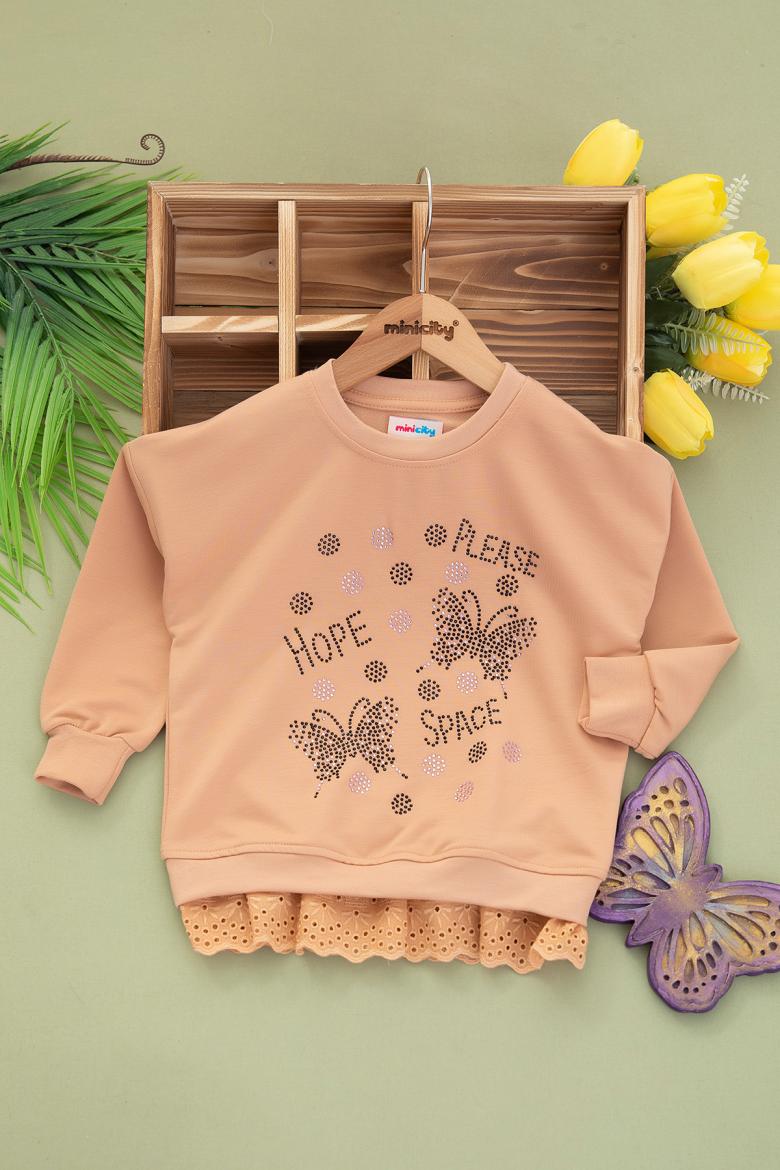 Kız Çocuk Pullu Kelebekli Sweat - 190455 (3-12 Yaş)