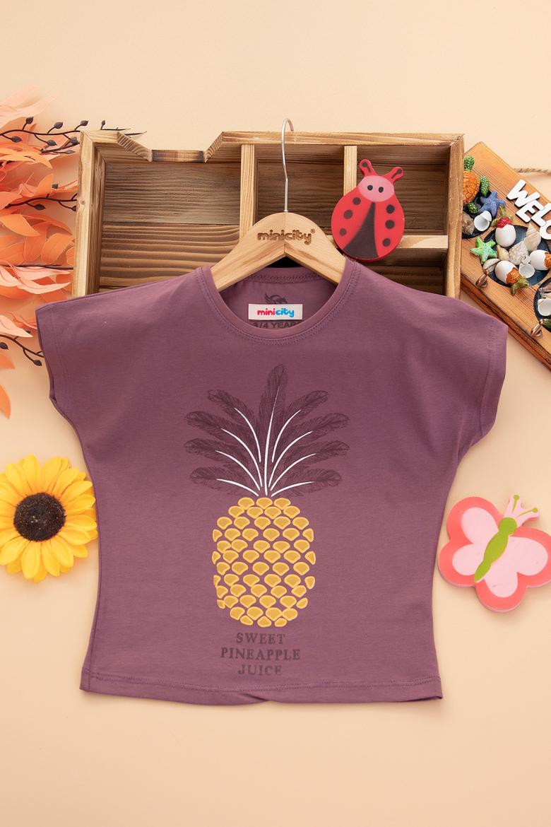 Kız Çocuk Yaprak Baskılı T-Shirt - 30155 (3-12 Yaş)