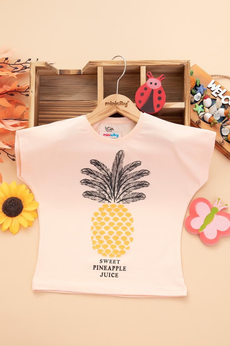 Kız Çocuk Yaprak Baskılı T-Shirt - 30155 (3-12 Yaş)