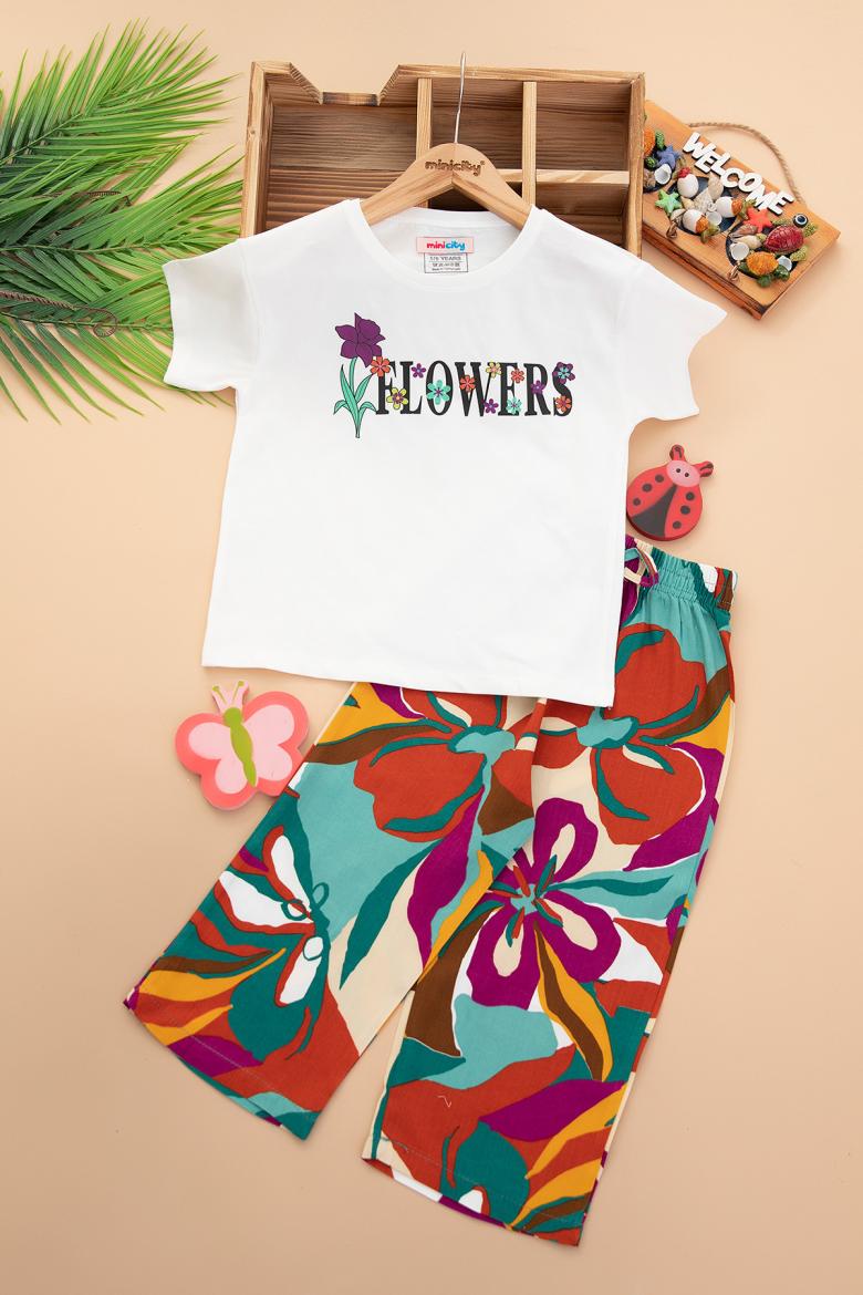 Kız Çocuk Flowers Baskılı Takım - 30720 (5-12 Yaş)