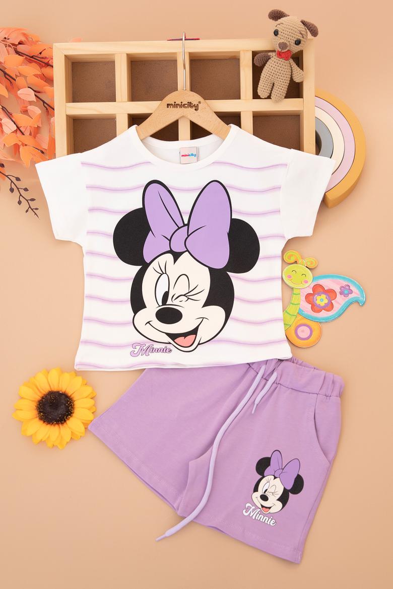 Kız Çocuk Çizgili Minnie Şortlu Takım - 7550 (3-10 Yaş)