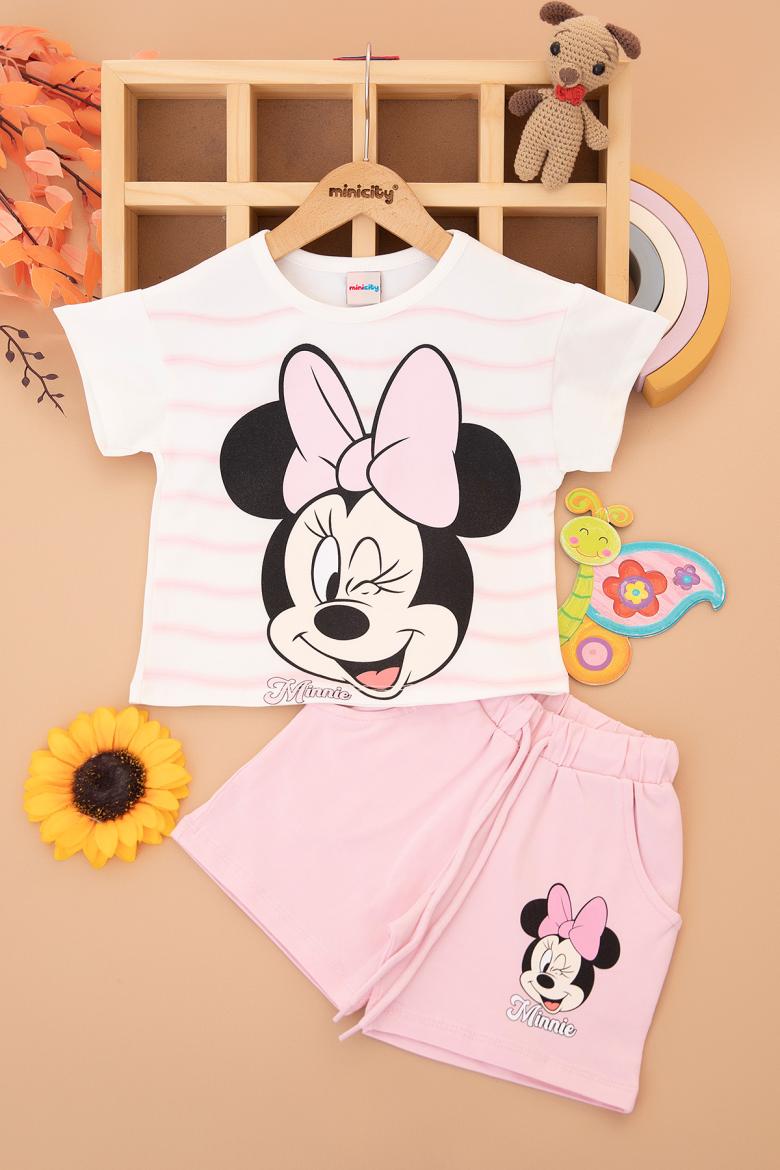 Kız Çocuk Çizgili Minnie Şortlu Takım - 7550 (3-10 Yaş)