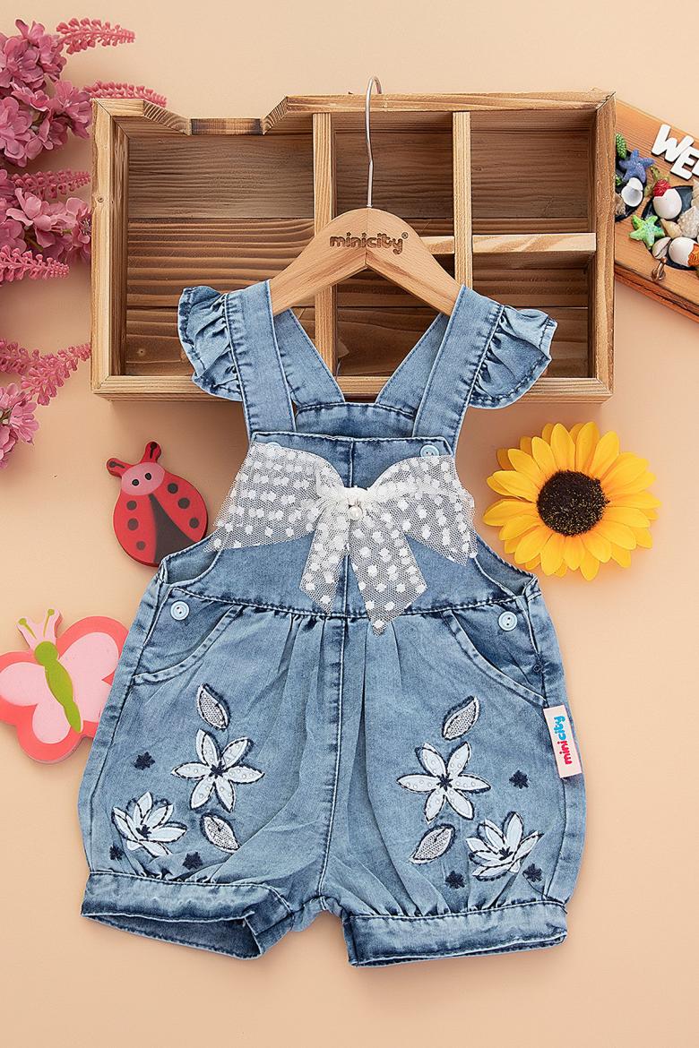 Kız Bebek Fiyonklu Kot Şort Salopet - 11338 (9-24 Ay)