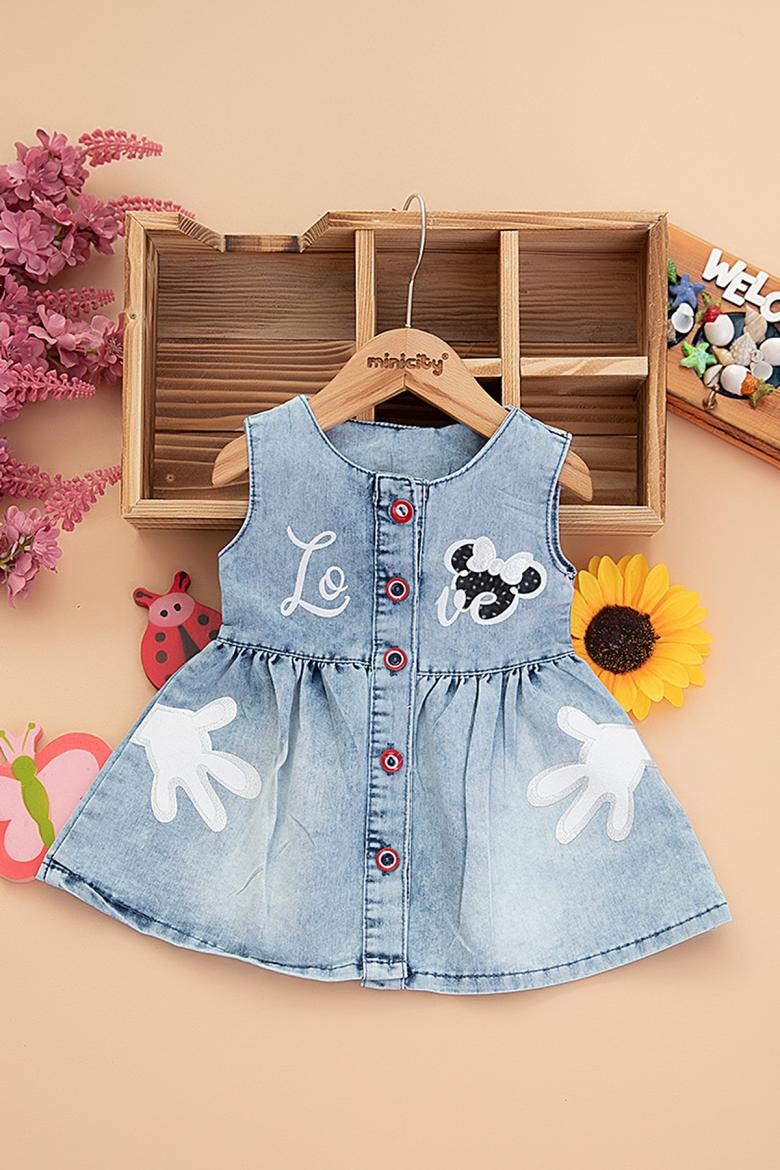 Kız Bebek Love Baskılı Kot Elbise - 11356 (9-24 Ay)
