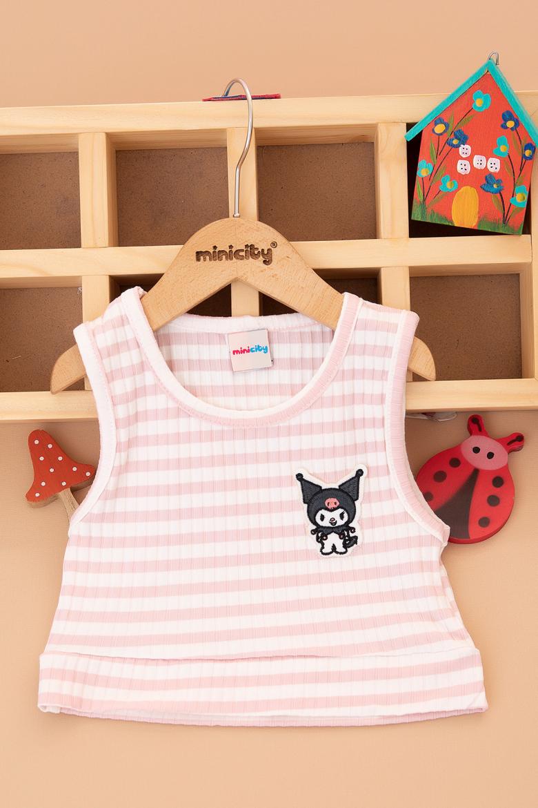 Kız Çocuk Kromi Nakışlı Çizgili Crop Body - 2434 (5-12 Yaş)