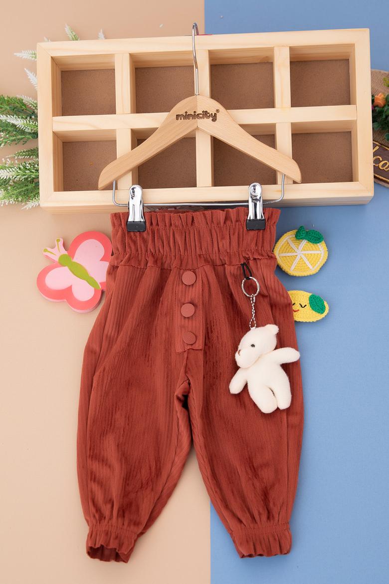 Kız Bebek Ayıcıklı Düğmeli Kadife Pantolon - 26518 (6-24 Ay)
