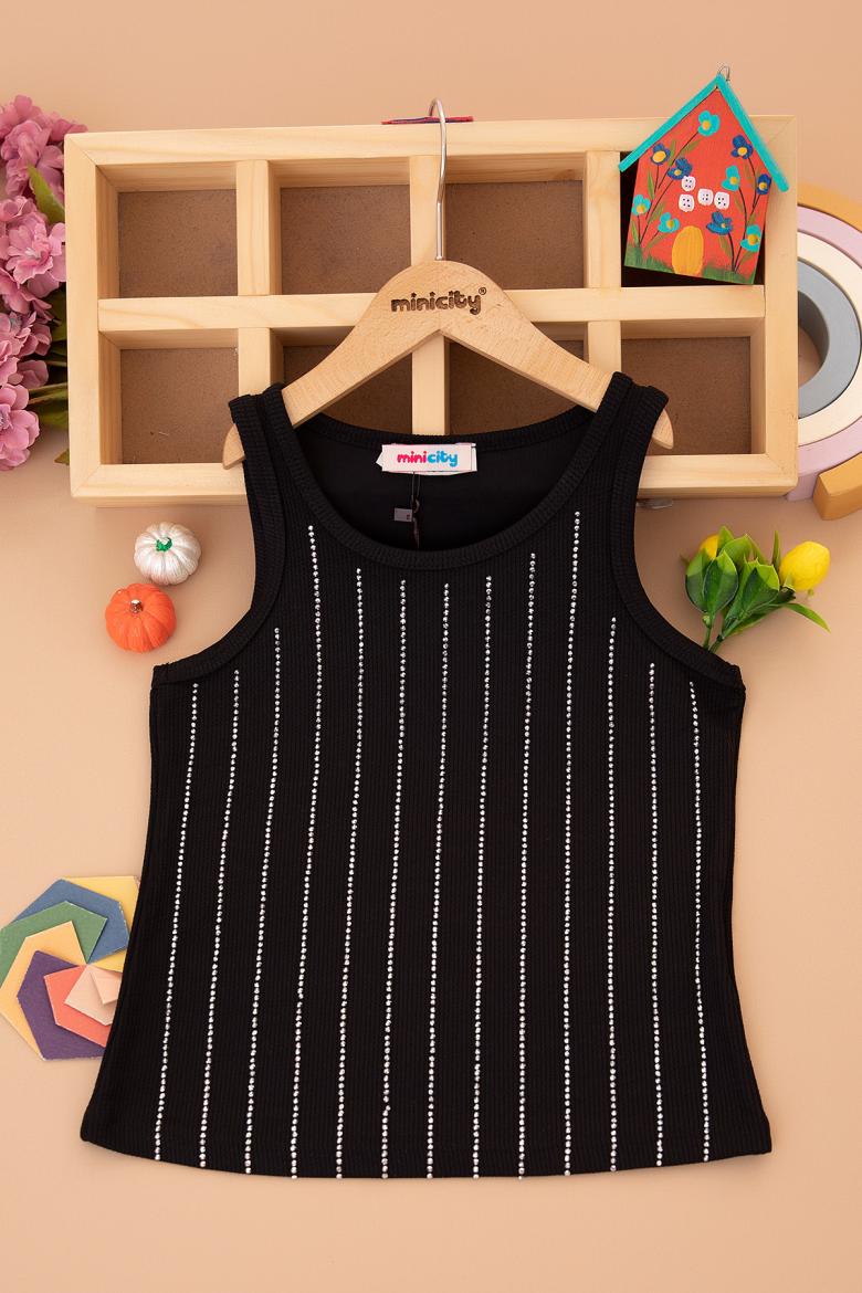 Kız Çocuk Çizgi Taşlı Atlet Body - 725119 (8-12 Yaş)