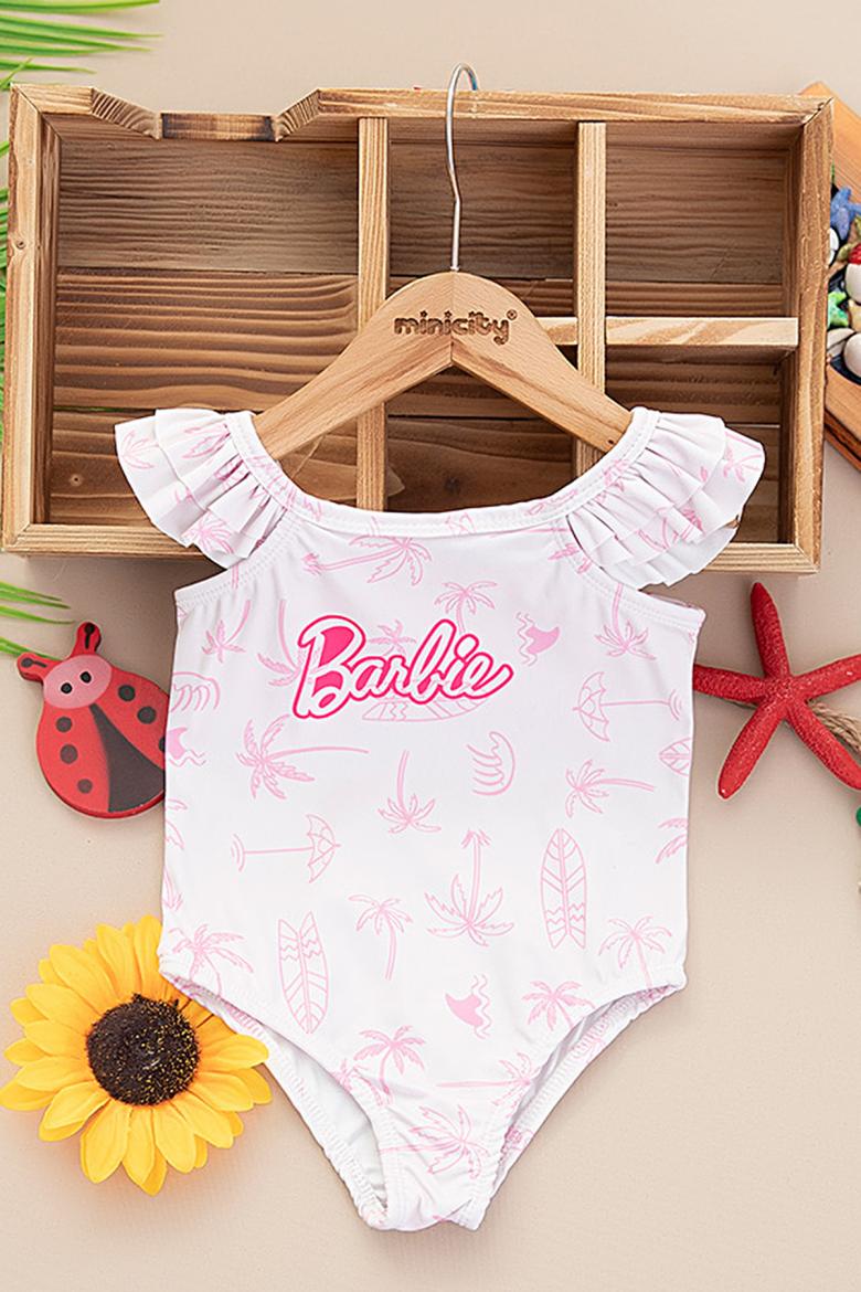 Kız Çocuk Barbie Baskılı Fırfırlı Mayo - 1602 (1-6 Yaş)
