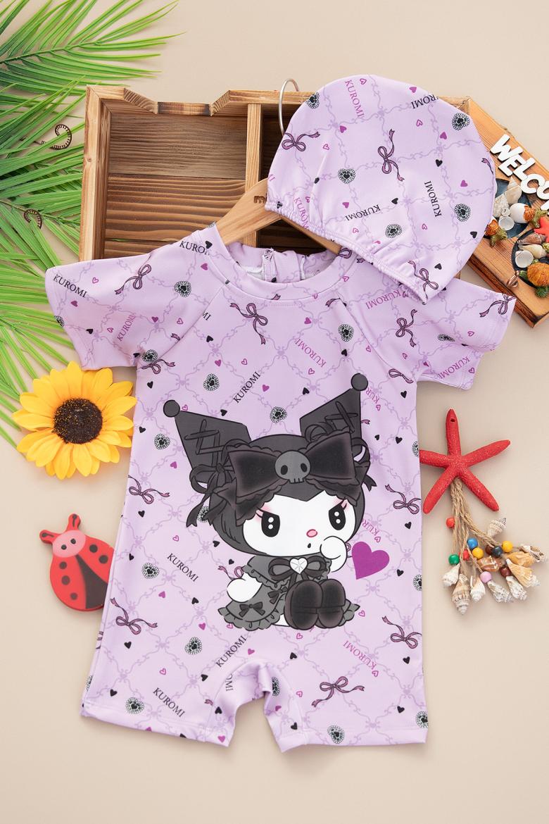Kız Çocuk Kuromi Baskılı Şort Mayo - 6903 (3-7 Yaş)