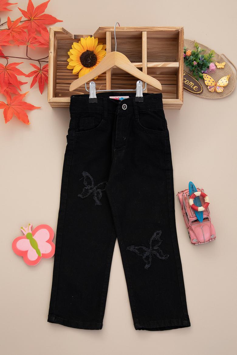 Kız Çocuk Geniş Paça Nakışlı Kot Pantolon - 69552 (3-7 Yaş)