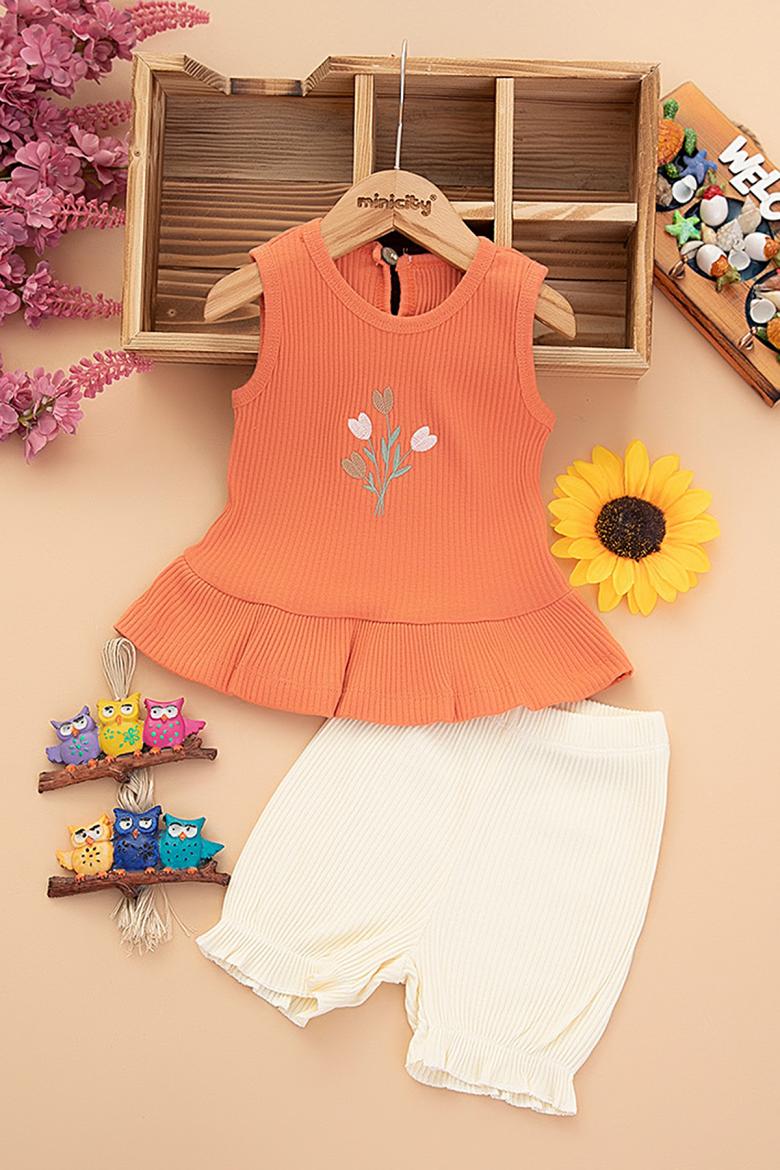 Kız Bebek Raporlu Çiçekli Şortlu Takım - 2527 (6-24 Ay)