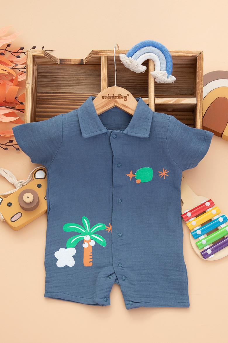 Erkek Bebek Palmiye Baskılı Şort Tulum - 2596 (3-12 Ay)