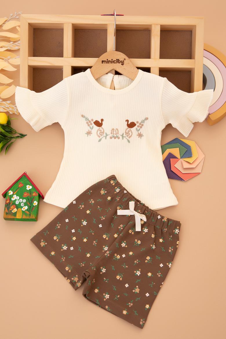 Kız Bebek Kuş Nakışlı Şortlu Takım - 2580 (6-24 Ay)