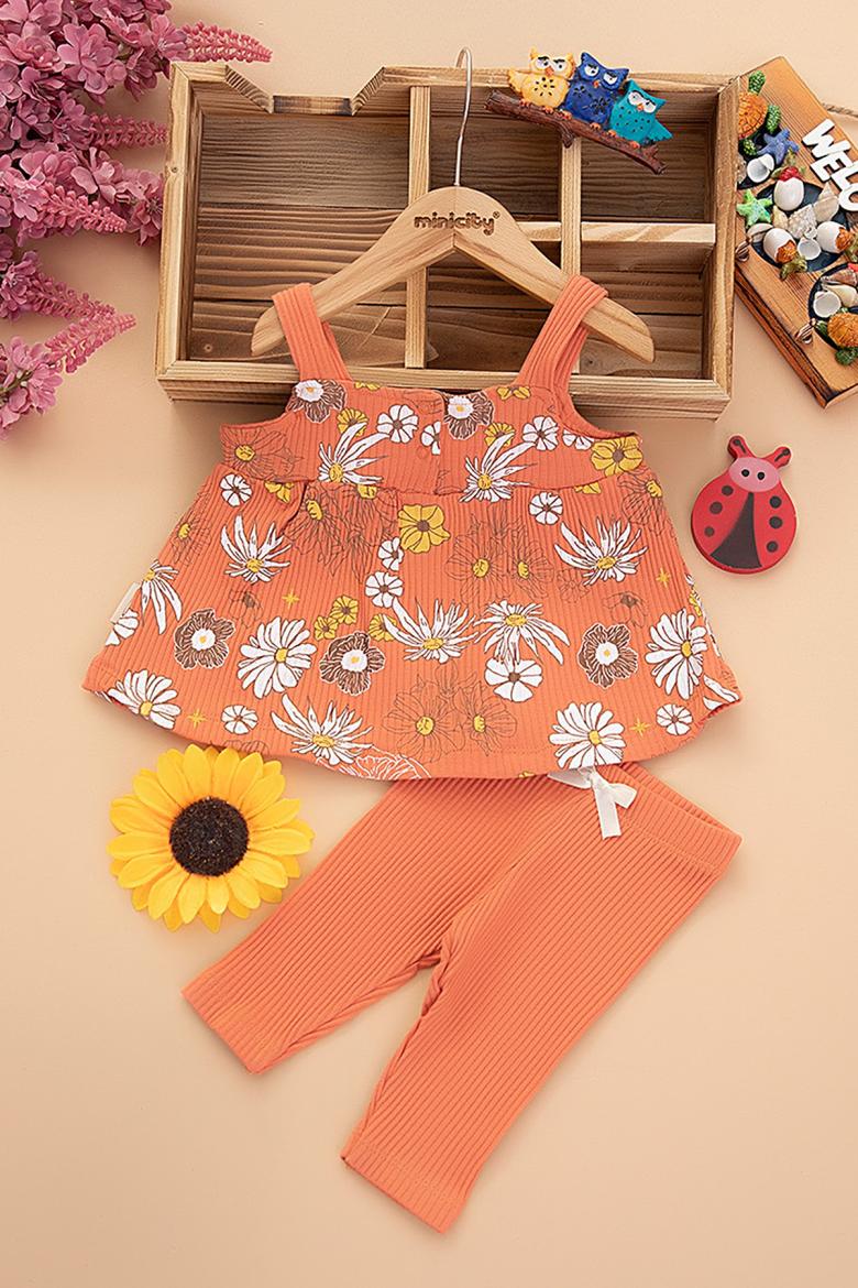 Kız Bebek Papatya Baskılı Şortlu Takım - 2541 (6-24 Ay)