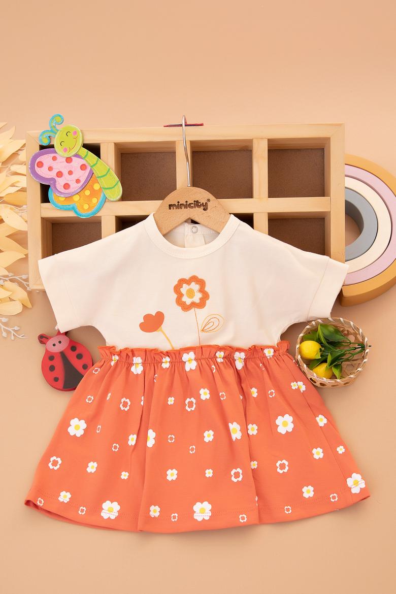 Kız Bebek Çiçek Nakışlı Elbise - 2608 (6-24 Ay)