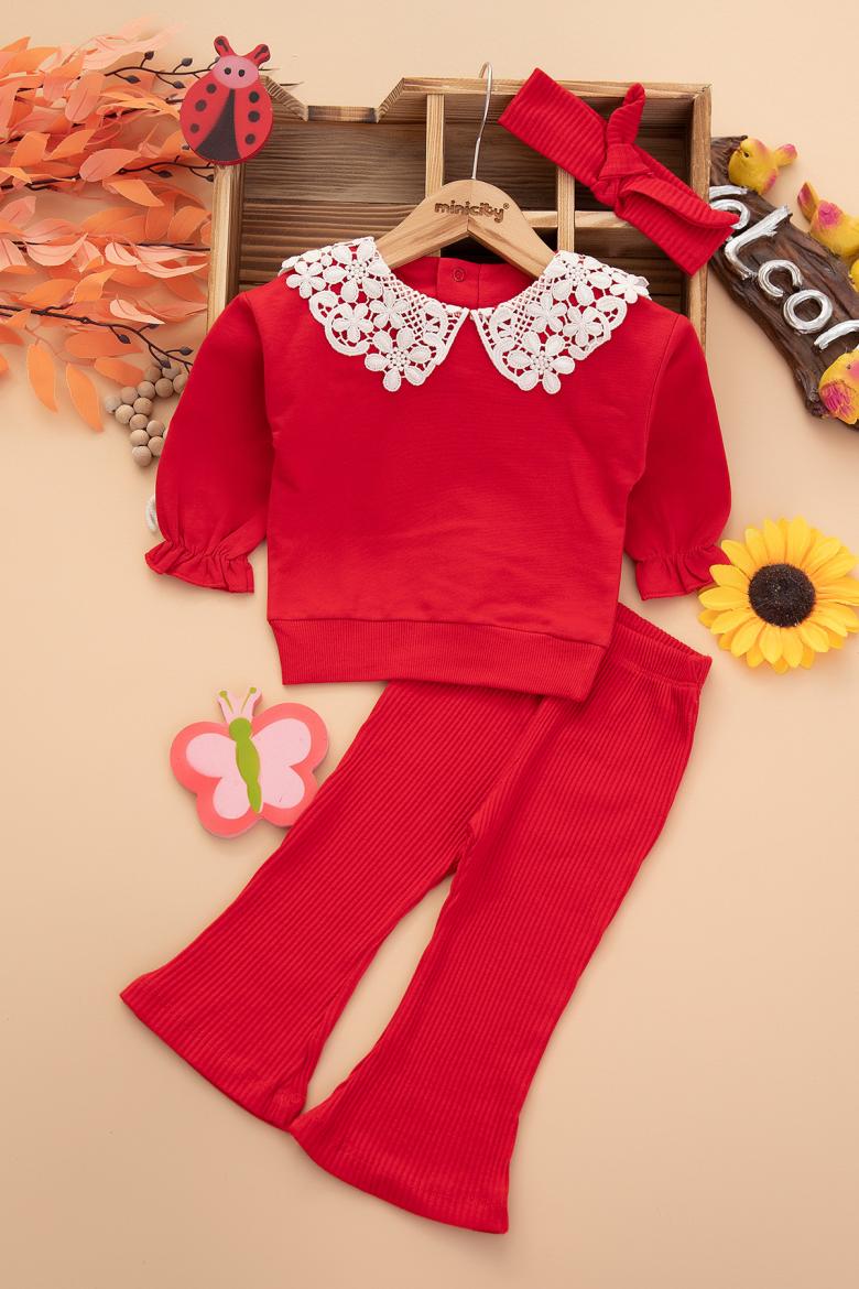 Kız Bebek Dantel Yaka Bandanalı Takım - 2599 (6-24 Ay)