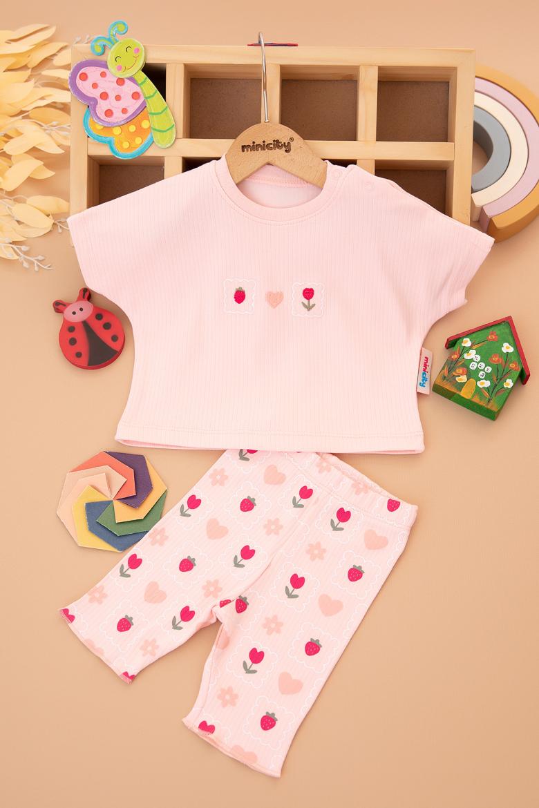 Kız Bebek Kalp Dama Nakışlı Takım - 2665 (6-24 Ay)