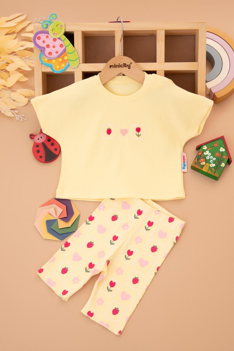 Kız Bebek Kalp Dama Nakışlı Takım - 2665 (6-24 Ay)