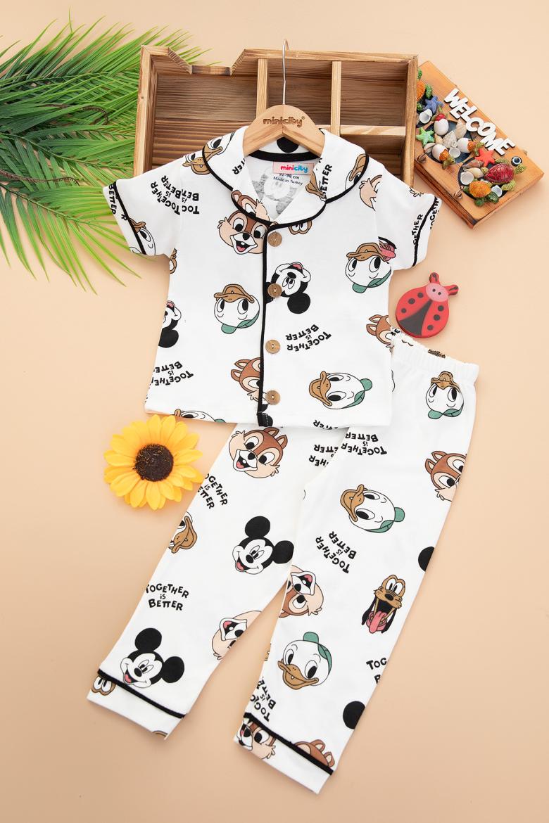 Çocuk Büyük Kalp Baskılı Şortlu Pijama Takım - 9021 (3-6 Yaş)